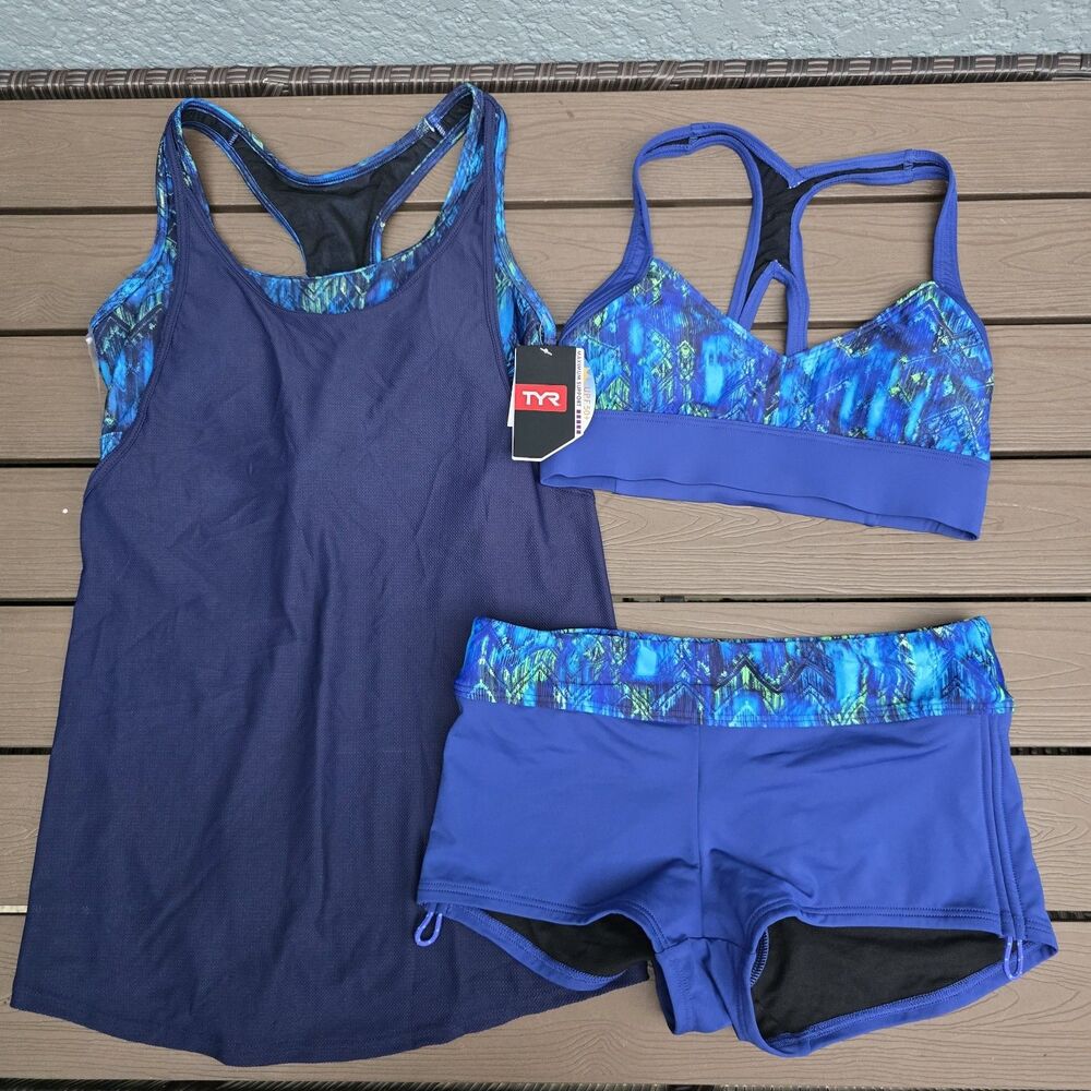 TYR Kamali Navy/multi Racerback Top W/ Boyshorts & Madiaon Tank Sz S New Sample